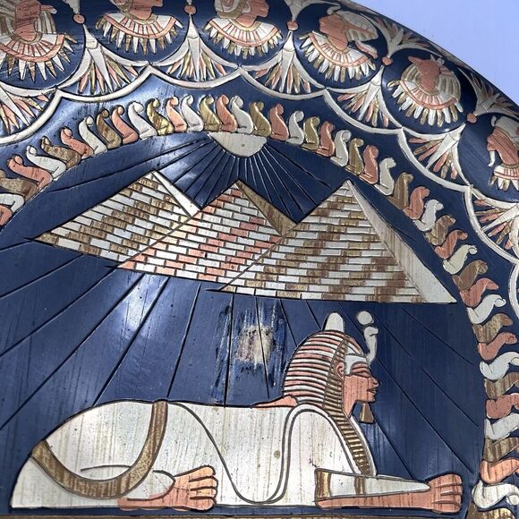 Vintage Large Handmade Copper Brass Metal Wall Plaque Egyptian Pyramids & Sphinx - Picture 2 of 9